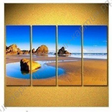 Модульная картина из 4 секций: заводь на песочном пляже, выполненная маслом на холсте